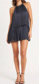 JADED LONDON Vadra Backless Fringe Mini Dress, Charcoal Grey, 4(US) Photo 0