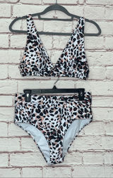 Boutique Leopard Print High Rise Bikini NWT Large. Fuller coverage. Removable padding. No underwire. Adjustable straps. 15-16” waist 13” rise 14-15” bust Photo 0