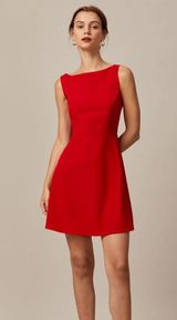 RIHOAS The Red Boat Neck High Waisted Mini Dress M Photo 0