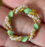 Source Unknown Vintage Gold Tone Wreath Brooch with Faux Pearls and Green Enamel Leaves Photo 0
