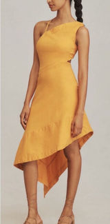 Anthropologie Sleeveless Asymmetrical Open Back Linen Midi Dress 14‎ Orange Photo 0