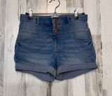 Jordache High Waisted Denim Shorts Womens Size 14 Medium Wash 3-Button Cuffed He Photo 0