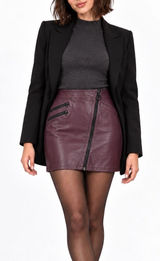 Express Size 4 Burgundy Faux Leather Moto Mini Skirt Asymmetrical Zip Y2K Grunge Photo 0