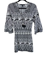 White House Black Market Black White V-Neck 3/4‎ Bell Sleeve Mini Dress Size 4P Photo 0