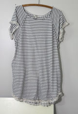 umgee USA Women's Striped Short Sleeve Top – Size S – Black & White – Fringe Hem Photo 0