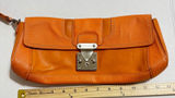 Y2K Antonio Melani Orange Leather Wristlet Clutch Bag Push Lock Silver Hardware Photo 0