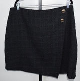 Nine West Black Tweed Boucle Mini Skirt XL Gold Button Zip Career Chic Photo 0