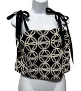 Express Womens Crochet Lace Overlay‎ Tie Strap Crop Top M Black Boho Festival Photo 0