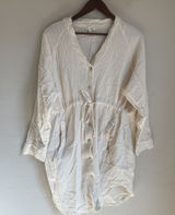 La Miel Womens Large Cream White Gauze Cotton Raw Hem Button Front Tunic Dress Photo 0