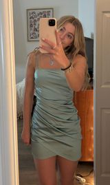 Teal Satin Mini Dress Photo 0