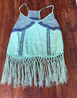 Alya Bright green and navy blue fringe detail Racerback style tank size small Photo 0