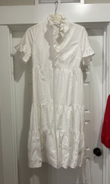 Crown & Ivy White Cotton Tiered Ruffle Midi Dress sz Large Modest Teacher Church Photo 0