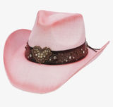 Baby pink Western Straw Cowgirl Hat with Heart Concho Photo 0