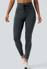 High Waisted Drawstring Striped Yoga Leggings with Pockets Size Small Athleisure Photo 0