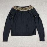 Lauren Ralph Lauren Sweater Womens M Black Silk Cashmere Boat Neck Fair Isle Photo 0