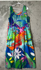 Jams World Volare Tropical Floral Sleeveless Midi Sundress Dress Women's Large Photo 0