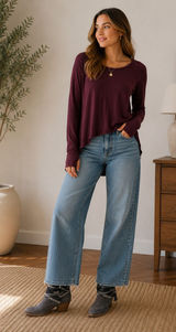 Frye &‎ Co. Burgundy Fox Tail Heritage Raw Hem Thumb Holes Top Photo 0