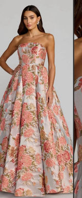 MAC DUGGAL 69169 Pink Strapless Floral Brocade Ball Gown With Pockets Size 2 Photo 0