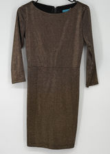 Alice + Olivia Gold Metallic Lurex 3/4 Sleeve Mini Dress‎ Womens Size 2 Party Photo 0
