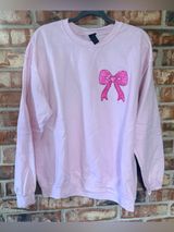 Gildan Pink Crewneck Sweatshirt with Sequin Bow Applique Photo 0