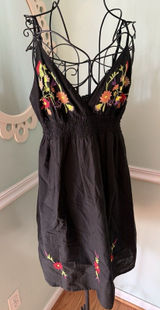 OCEAN BREEZE 90s/Y2K Black Embroidered Beach Cover /‎ Sundress L Photo 0