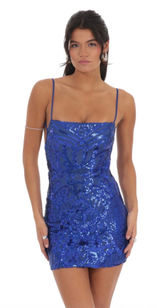 Lucy in the Sky Sequin Bodycon Dress in Royal Blue Photo 0