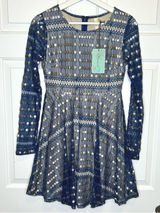 Andree by Unit NWT Gold Lace Fit‎ & Flare Long Sleeve Dress Small Photo 0