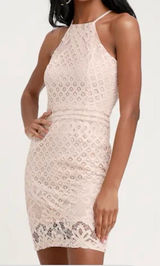 Lulus Lace Halter Bodycon Dress in Blush new Photo 0