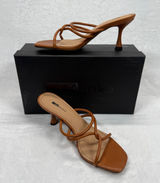 Matiko Arlo Heeled Mules Strappy Square Toe Cognac‎ Brown Heels Size 38 Photo 0