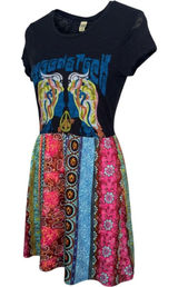 Kavio Woodstock Patchwork Graphic T Shirt Dress S Boho Hippie Festival 1969 OOAK Photo 0