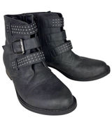 Diba Womens Black Studded Triple Buckle Moto Ankle Boots Size 7.5M Round Toe Photo 0