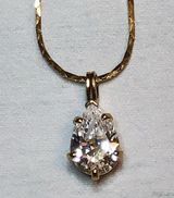 Large Clear Solitaire Pendant CZ w/ gold tone Necklace Photo 0