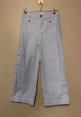 LOFT The Palmer Wide Leg Pants Blue White Stripe Nautical Size 0 Photo 0