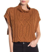 Free People Rust Orange Sweater Vest Cowl Neck Cable Knit Cropped Small Photo 0