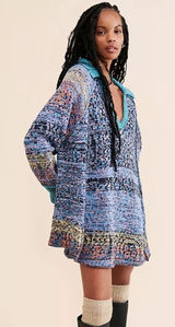 FREE PEOPLE‎ Seasons Of Sun Mini Collared Pullover Knit Sweater Dress Small Photo 0