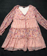 Ksnedjk Tiered Ruffle Floral Long Sleeve Mini Dress Womens L Pink Purple‎ Photo 0