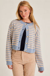 NWOT Le Lis Blue Striped Fuzzy Cropped Cardigan Photo 0