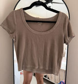 Hollister Scoop Neck Short Sleeve Top - Brown Taupe Photo 0