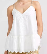 Anthro Let Me Be White Eyelet‎ Embroidered Peplum Cami Top Boho Cotton Sz 6 Photo 0