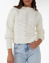 Free People XL Bell Song Sweater Ivory Boxy Fit Relaxed Rib Thick Crew Neck Photo 0