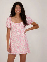 Camarosa Chelsea Pink Floral Puff Sleeve Mini Dress - Large Photo 0