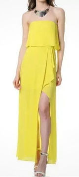 BCBGMaxAzria Felicity Chartreuse Yellow Chiffon Asymmetric Gown Maxi Dress‎ Sz 2 Photo 0
