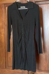 Abercrombie & Fitch Long Sleeve Black V-neck Knit Mini Button Collared Dress M Photo 0