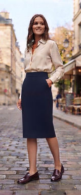 Vintage Christian Dior Separates Navy Blue Midi Skirt Size 8 Pleated High Waist Photo 0