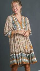 Umgee orange large Floral Shirt Midi Dress bohemian western 90's boho y2k casual Photo 0