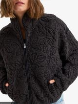 Roxy Blurry Cloud Full Zip Polar Fleece Floral Sherpa Mock Neck Black Medium NEW Photo 0