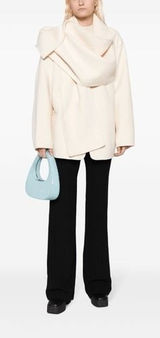JNBY Scarf Collar Wool Blend‎ Coat Women Cream Ivory One Size Photo 0