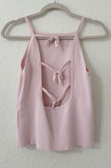 Zara Pink Knit Open Back Tie Tank Top Size Medium Photo 0
