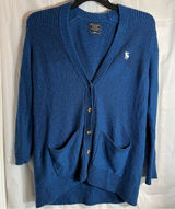 Vtg‎ Abercrombie and Fitch Cardigan Women’s Size Large Electric Blue Moose Logo Photo 0