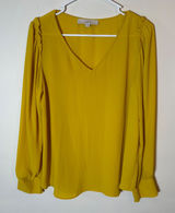 LOFT Long Sleeve‎ Ruffle Sleeve V-Neck Blouse Top Size Medium Mustard Yellow Photo 0